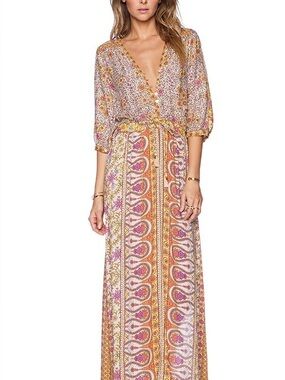 Spell Paisley Maxi Dress in Pink and Gold Tones